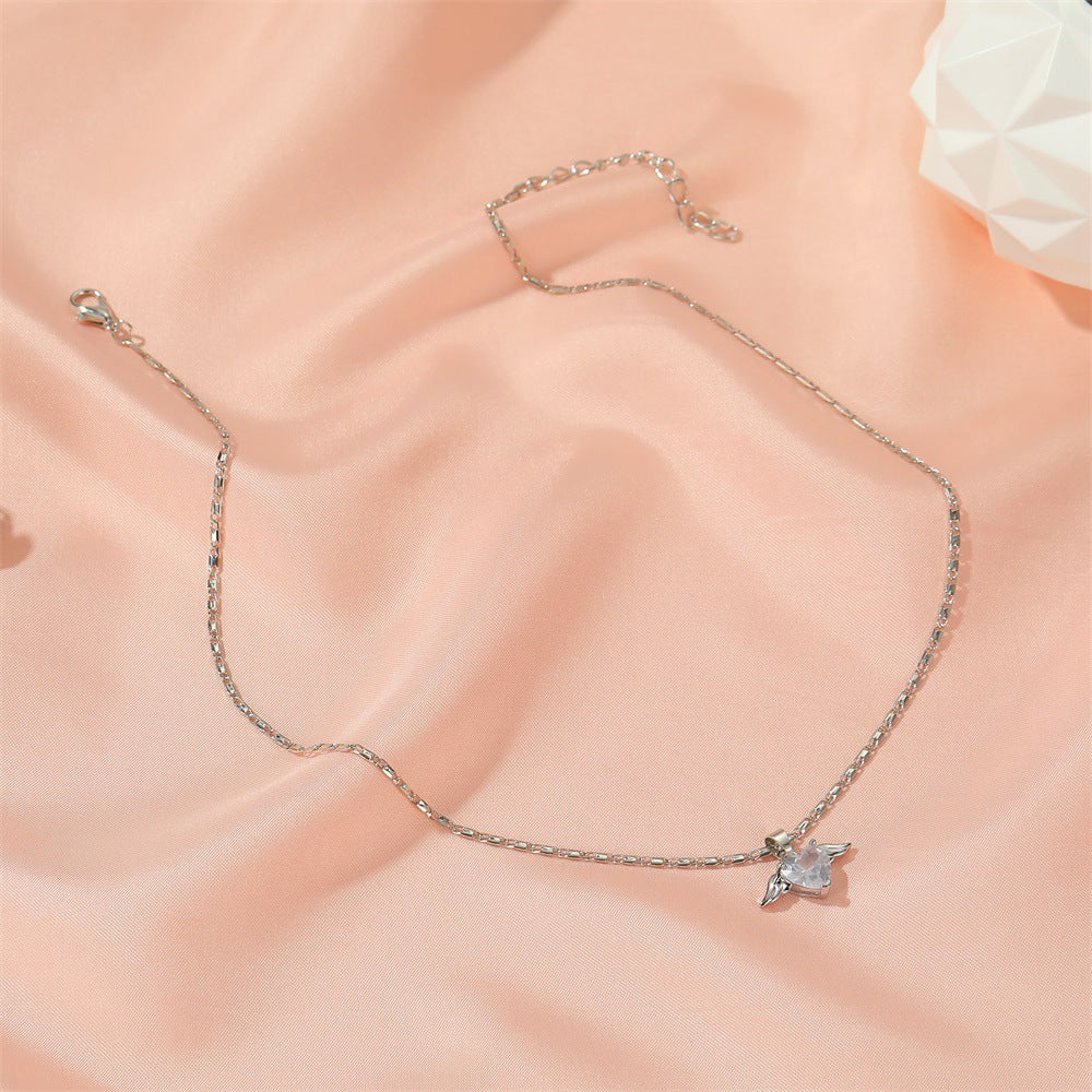 Angel Wing Heart Crystal Necklace