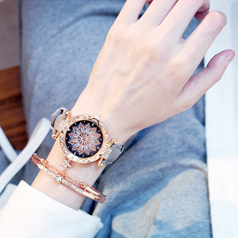 AURÉLIA Luxury Watch & Bracelet Set (Floral Diamond Edition)
