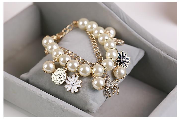 Vintage Pearl Charm Chain Bracelet