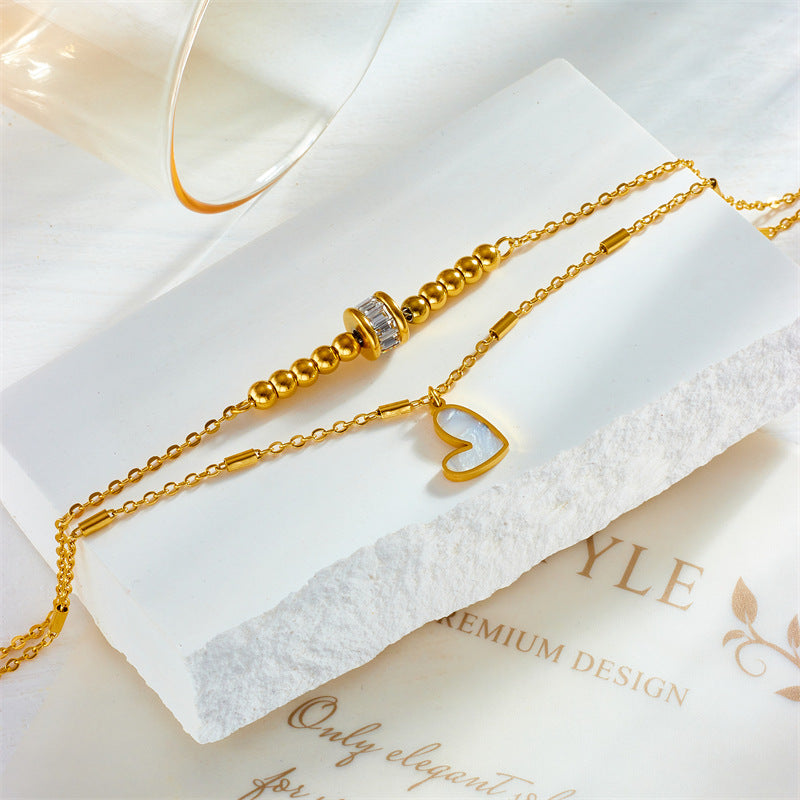Gold Heart Charm Layered Anklet