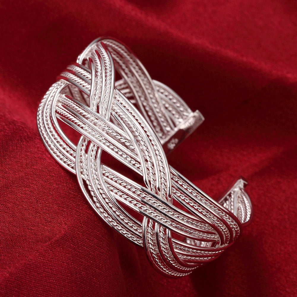 Elegant Interwoven Silver-Plated Cuff Bracelet