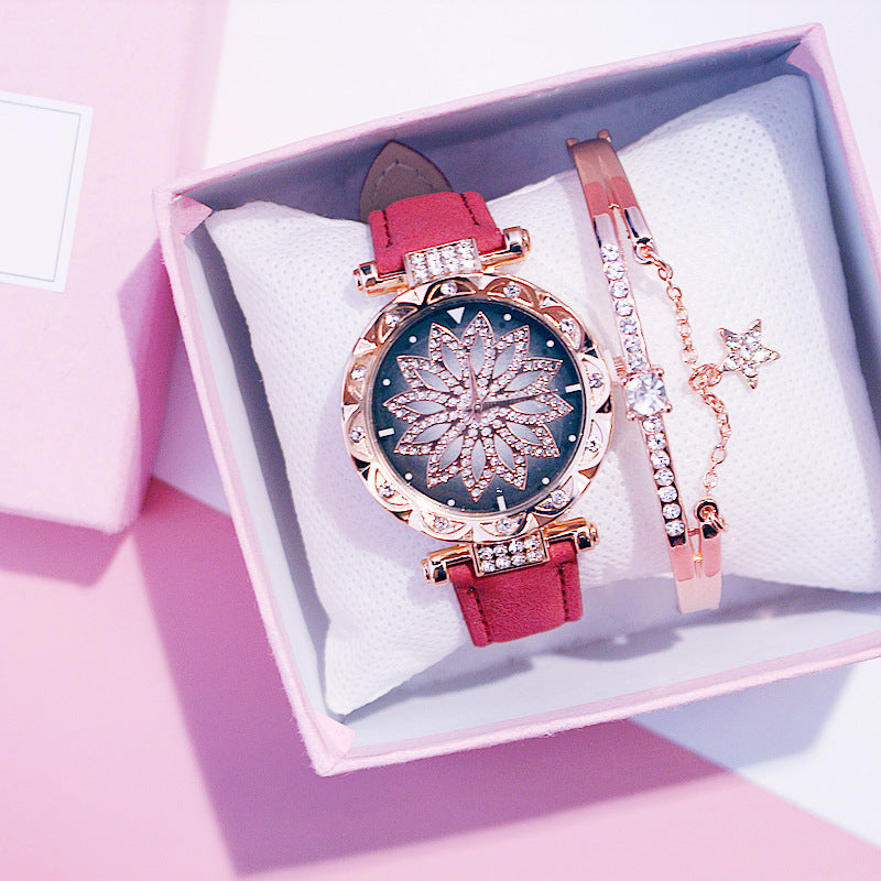 AURÉLIA Luxury Watch & Bracelet Set (Floral Diamond Edition)