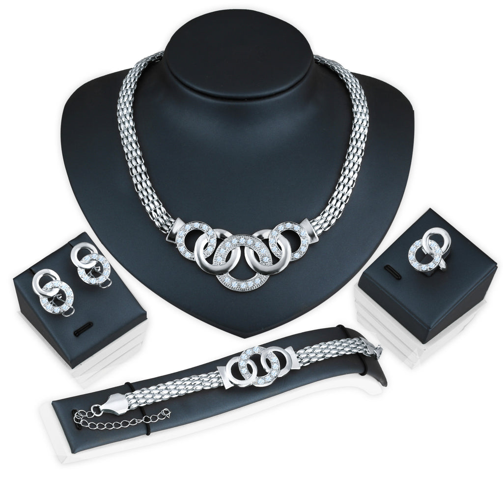 Luxury Interlock Chain Rhinestone Jewelry Set