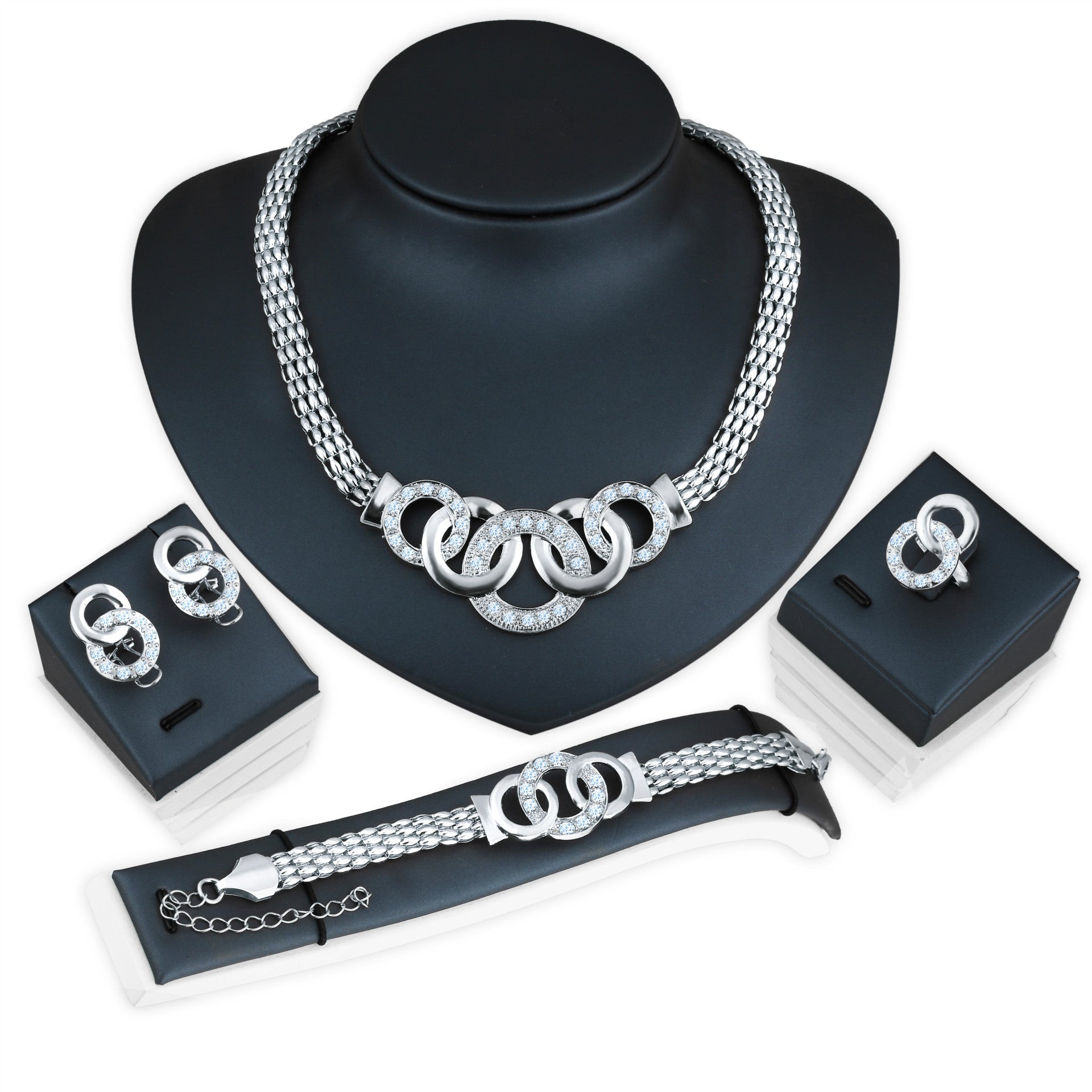 Luxury Interlock Chain Rhinestone Jewelry Set