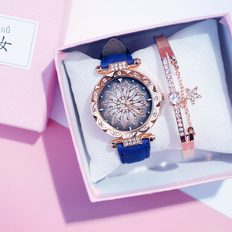 AURÉLIA Luxury Watch & Bracelet Set (Floral Diamond Edition)