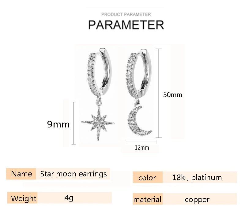 Moon & Star Crystal Hoop Earrings – Shine Like the Night Sky