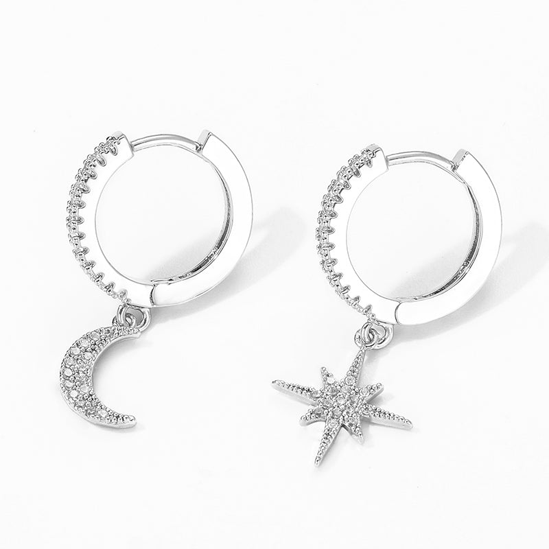 Moon & Star Crystal Hoop Earrings – Shine Like the Night Sky