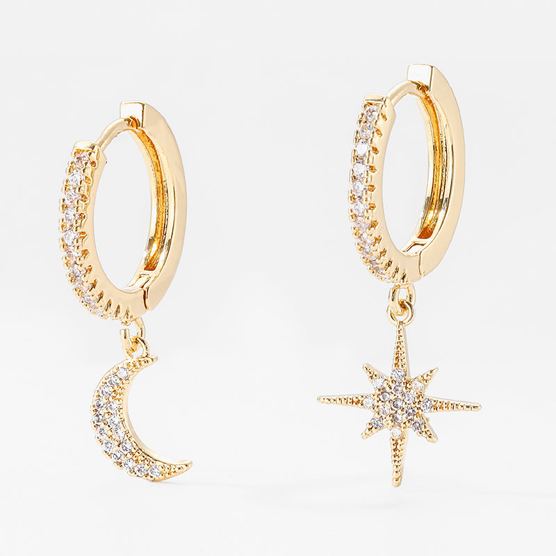 Moon & Star Crystal Hoop Earrings – Shine Like the Night Sky