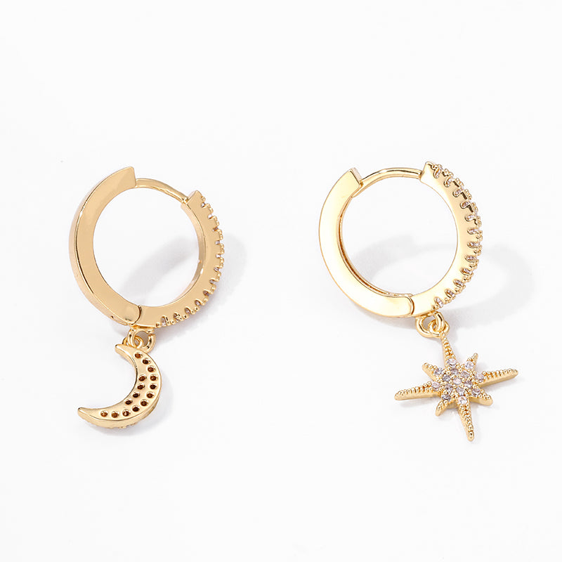 Moon & Star Crystal Hoop Earrings – Shine Like the Night Sky