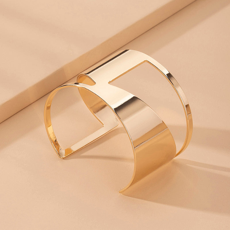 Glossy Gold Open Cuff Statement Bracelet