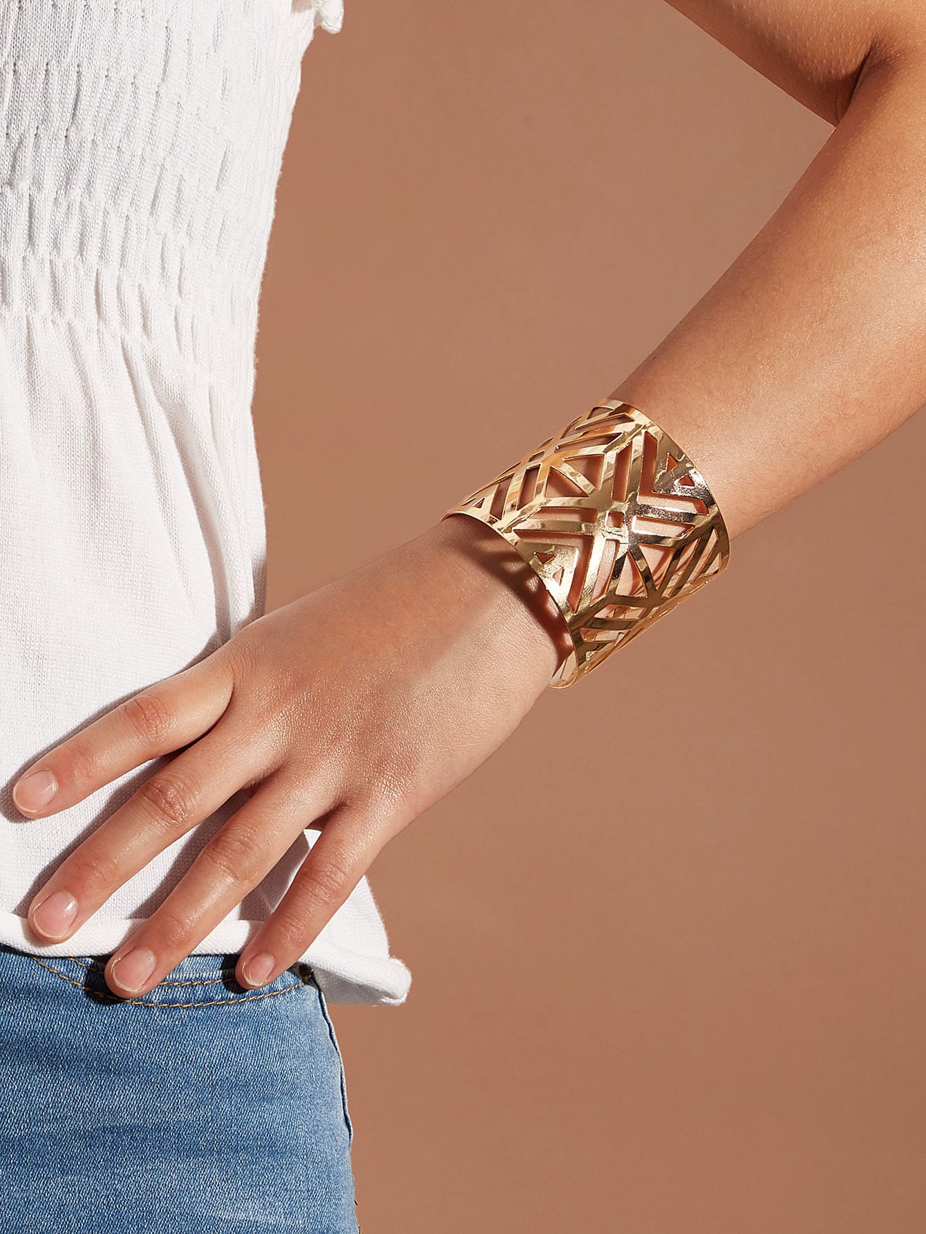 Glossy Gold Open Cuff Statement Bracelet