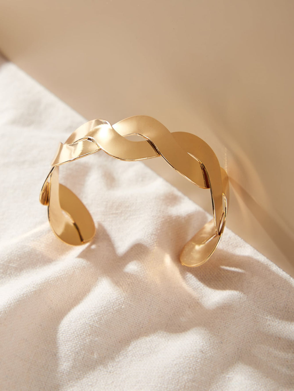 Glossy Gold Open Cuff Statement Bracelet