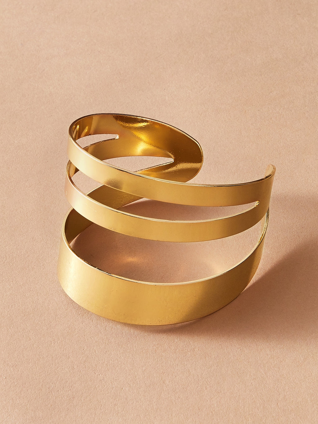Glossy Gold Open Cuff Statement Bracelet