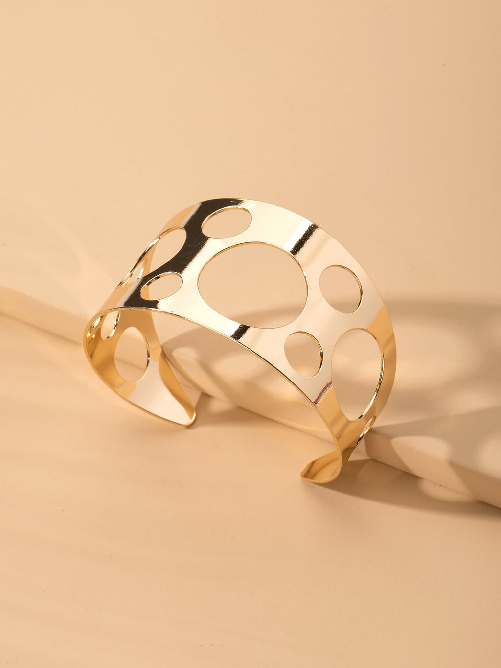 Glossy Gold Open Cuff Statement Bracelet