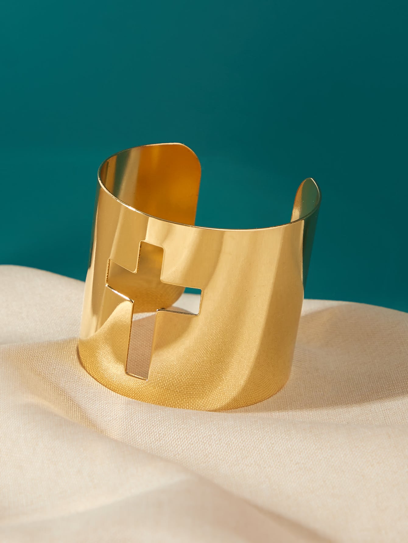Glossy Gold Open Cuff Statement Bracelet