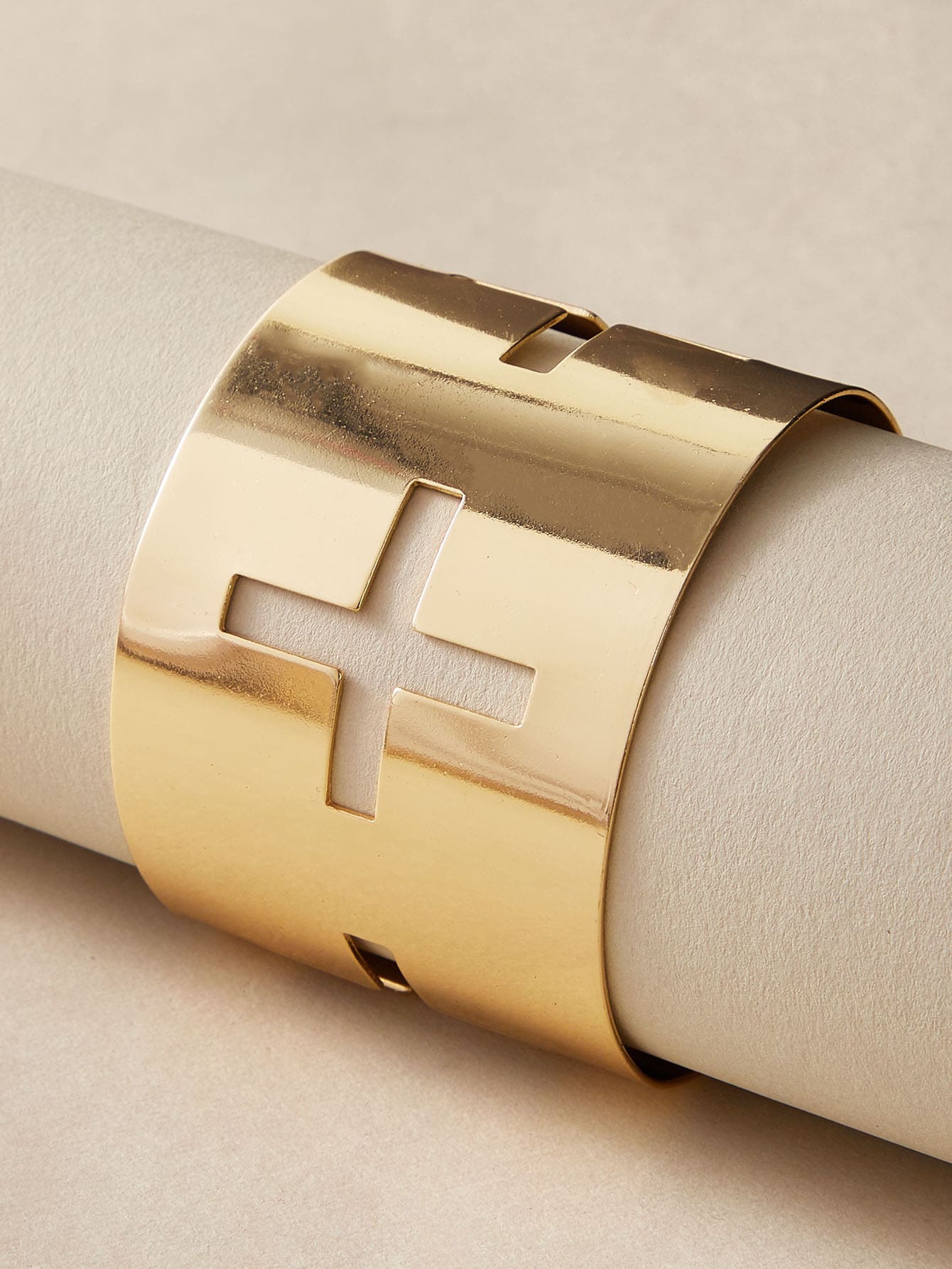 Glossy Gold Open Cuff Statement Bracelet