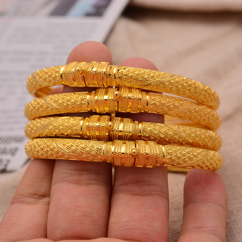 24K Gold Color Ethiopian Style Bangles (4Pcs Set)