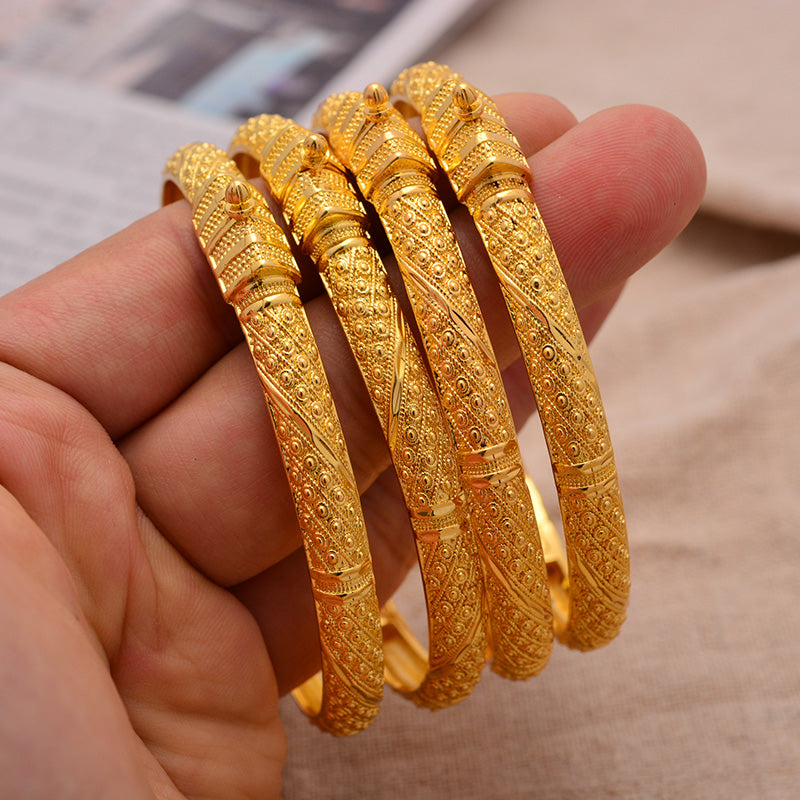 24K Gold Color Ethiopian Style Bangles (4Pcs Set)
