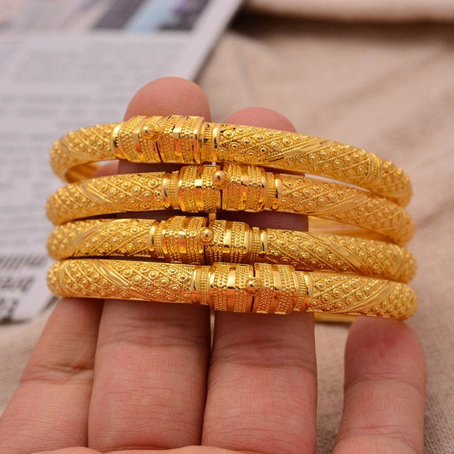 24K Gold Color Ethiopian Style Bangles (4Pcs Set)