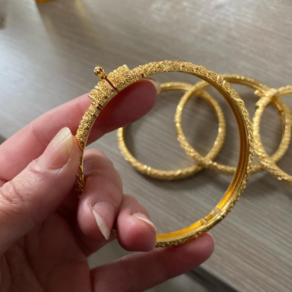 24K Gold Color Ethiopian Style Bangles (4Pcs Set)