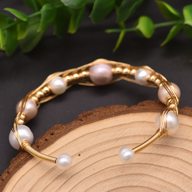 Natural Freshwater Pearl Gold Wire Wrap Bracelet