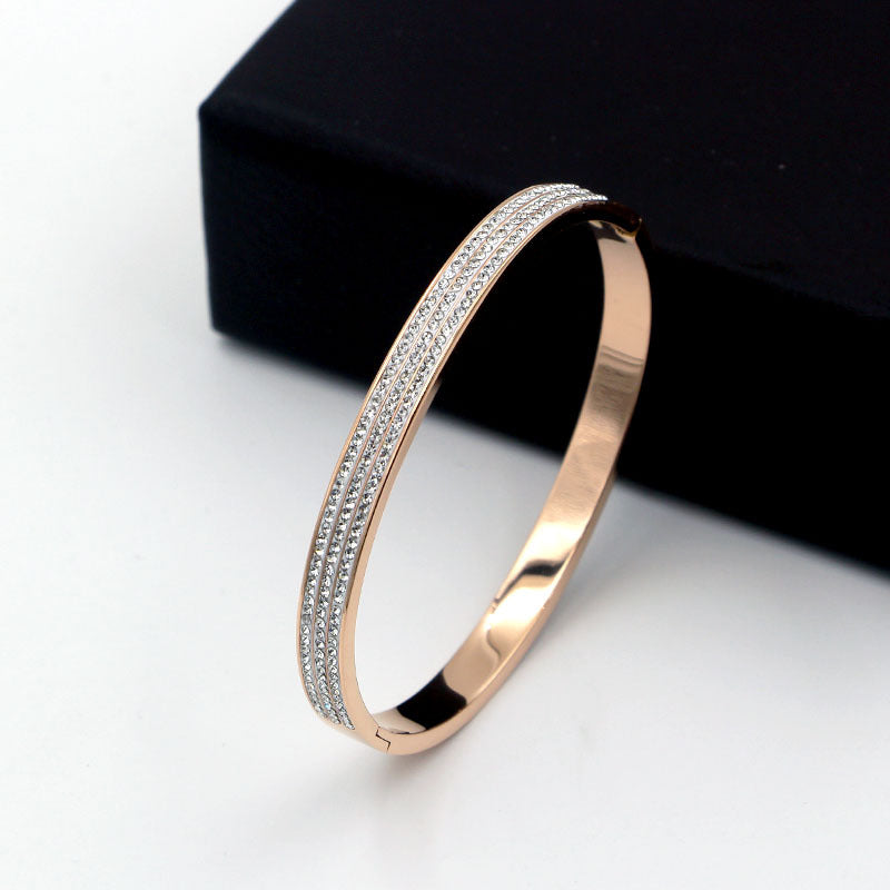 Premium Titanium Steel Crystal Inlay Bangle Bracelet