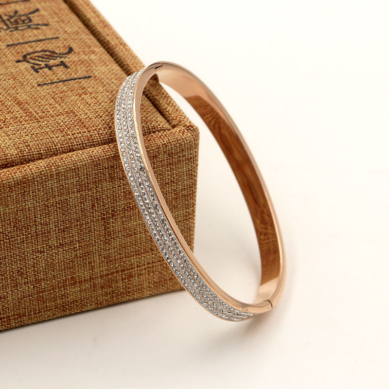 Premium Titanium Steel Crystal Inlay Bangle Bracelet