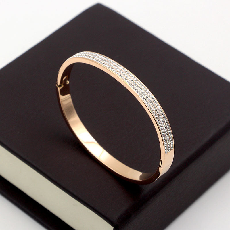 Premium Titanium Steel Crystal Inlay Bangle Bracelet