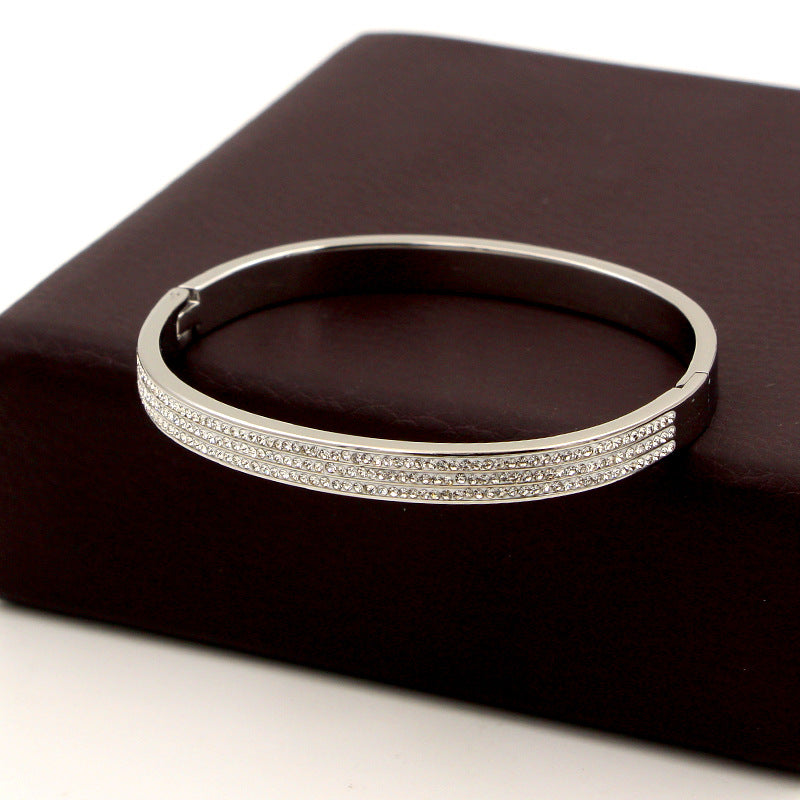 Premium Titanium Steel Crystal Inlay Bangle Bracelet
