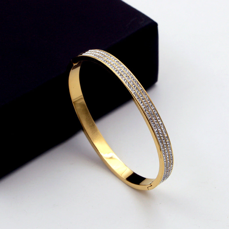 Premium Titanium Steel Crystal Inlay Bangle Bracelet