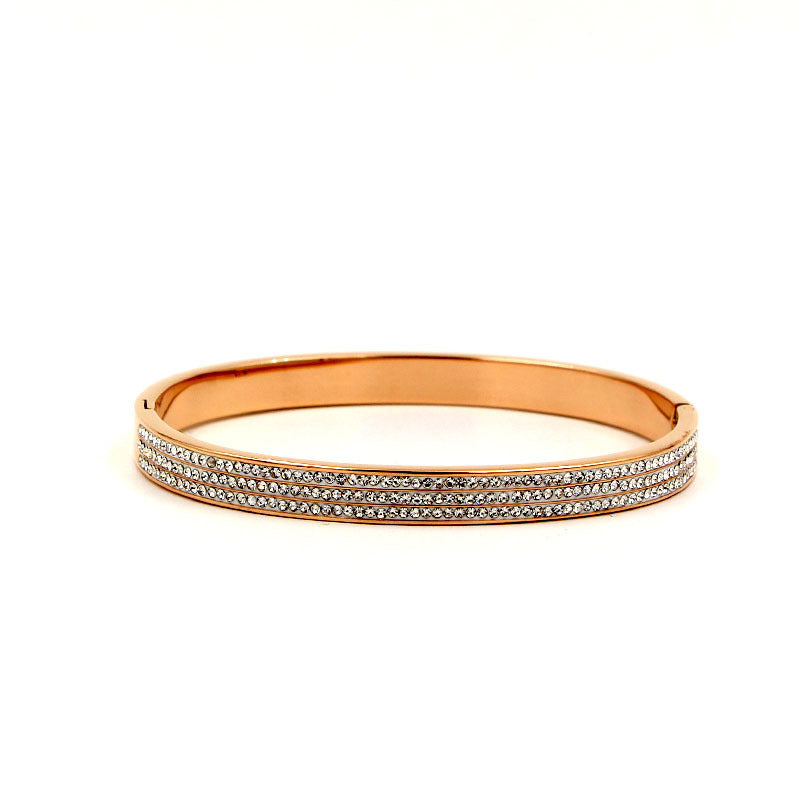 Premium Titanium Steel Crystal Inlay Bangle Bracelet