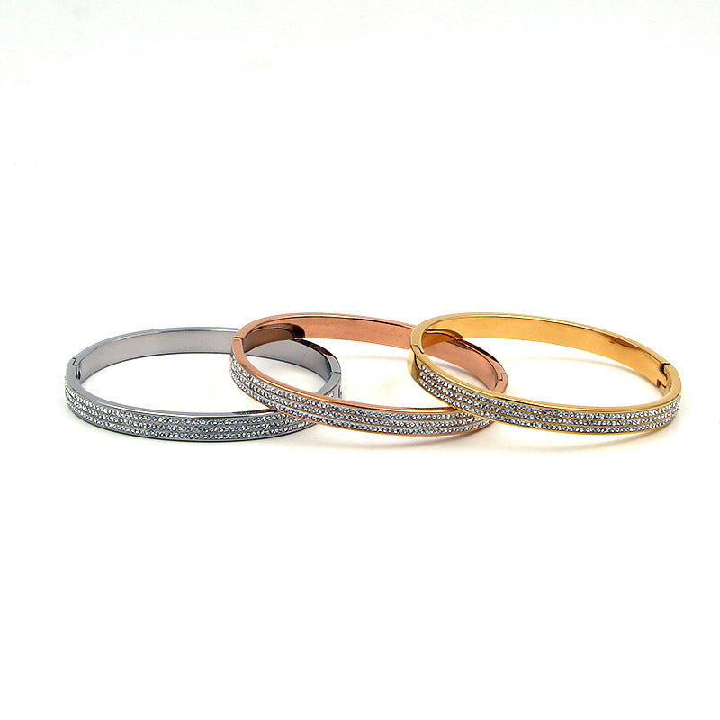 Premium Titanium Steel Crystal Inlay Bangle Bracelet