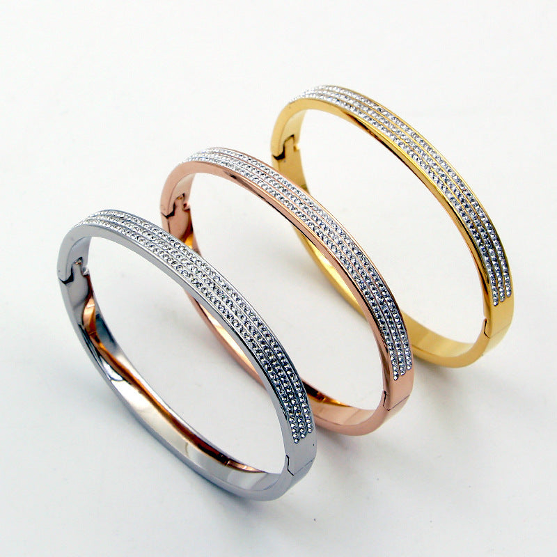 Premium Titanium Steel Crystal Inlay Bangle Bracelet