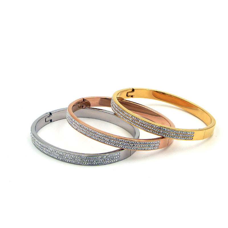 Premium Titanium Steel Crystal Inlay Bangle Bracelet