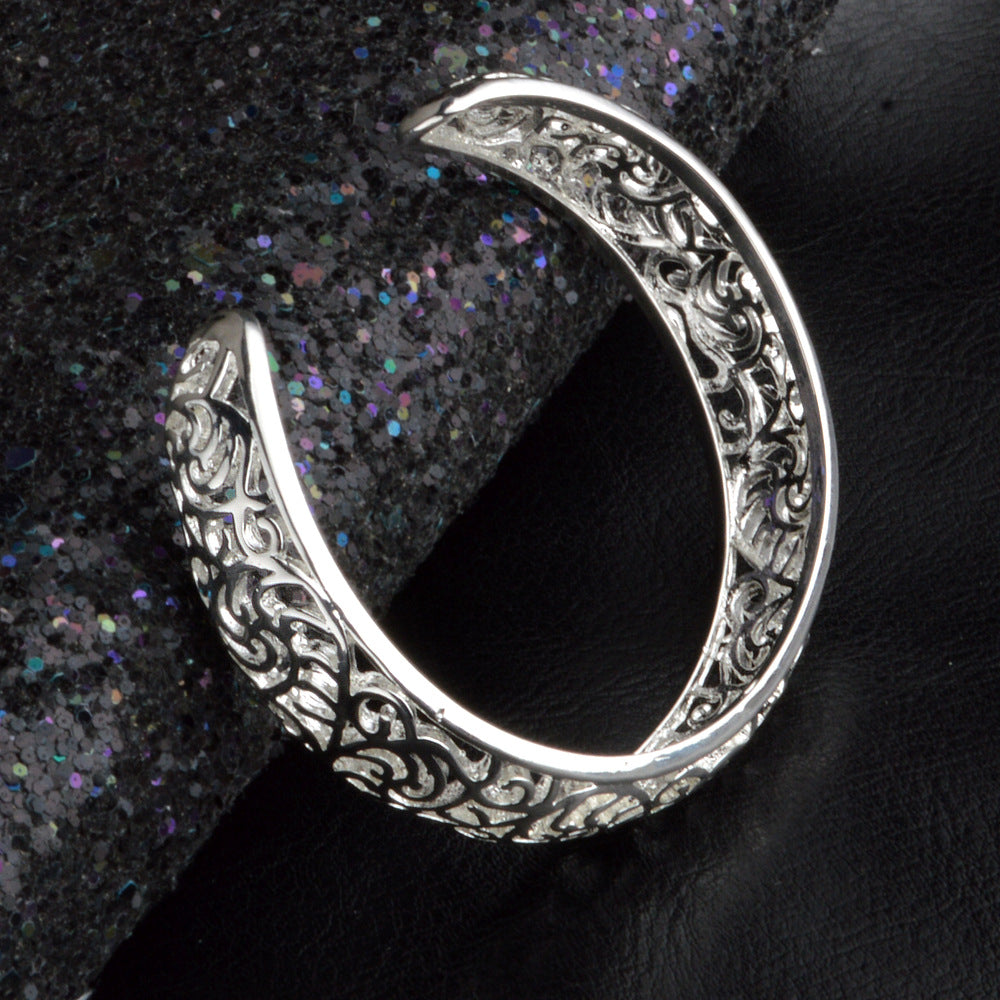 Elegant Vintage Silver Carved Open Cuff Bracelet