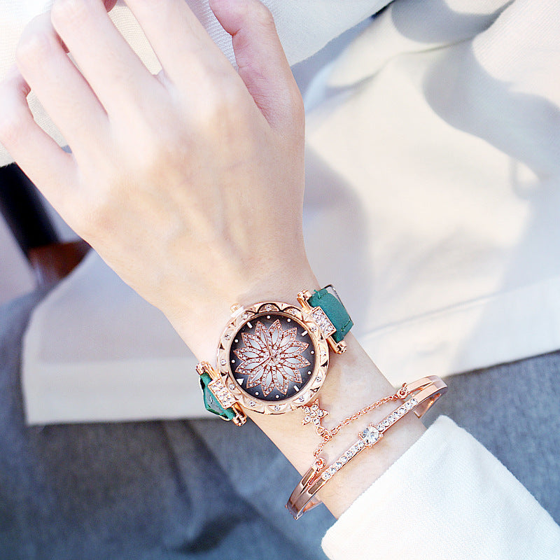 AURÉLIA Luxury Watch & Bracelet Set (Floral Diamond Edition)