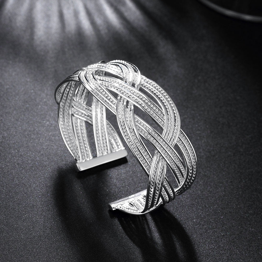 Elegant Interwoven Silver-Plated Cuff Bracelet