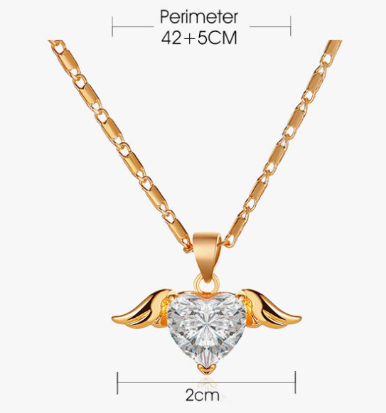 Angel Wing Heart Crystal Necklace