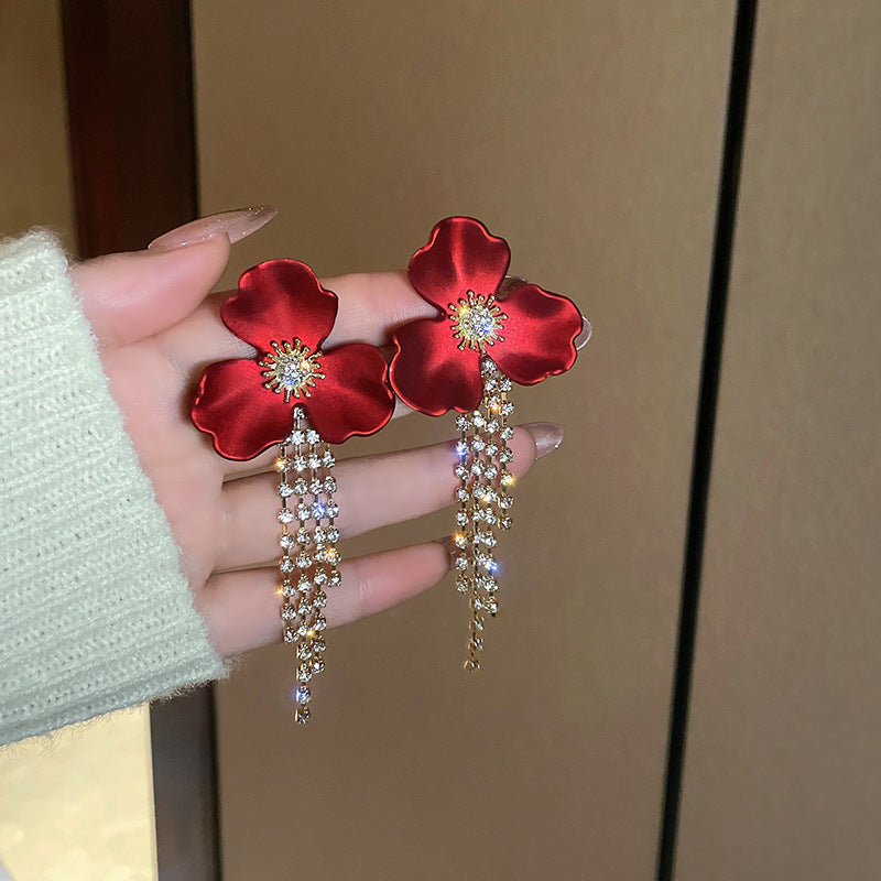 Premium Red Floral Tassel Earrings