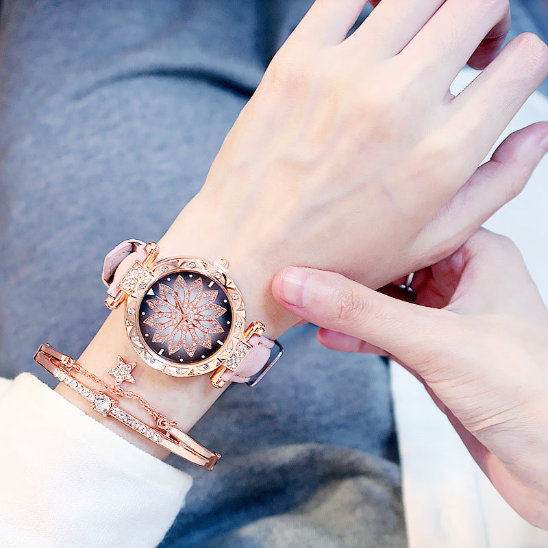 AURÉLIA Luxury Watch & Bracelet Set (Floral Diamond Edition)