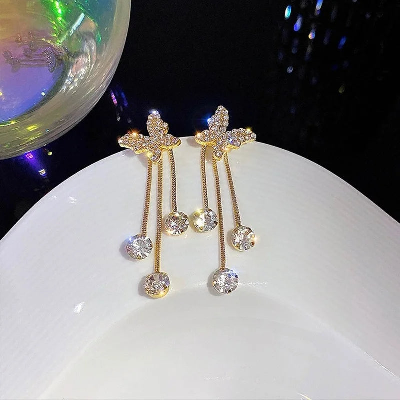 Butterfly Crystal Tassel Earrings