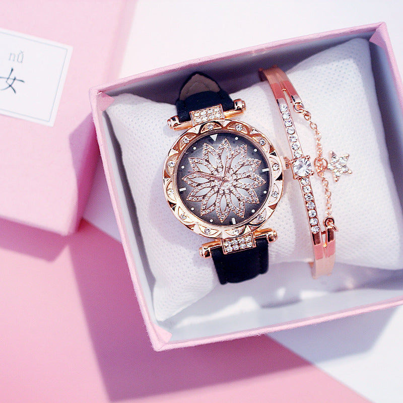 AURÉLIA Luxury Watch & Bracelet Set (Floral Diamond Edition)