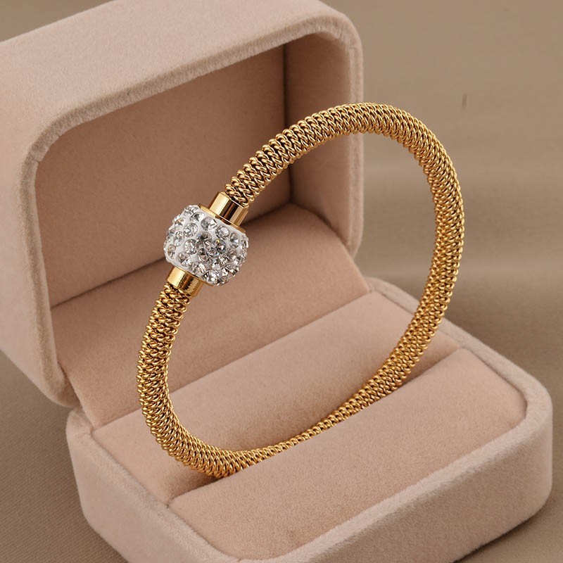 Luxury Gold Mesh Diamond Charm Bracelet