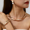 Women's Statement Necklace Geometric Wave Design Pearl Earrings And Bracelet