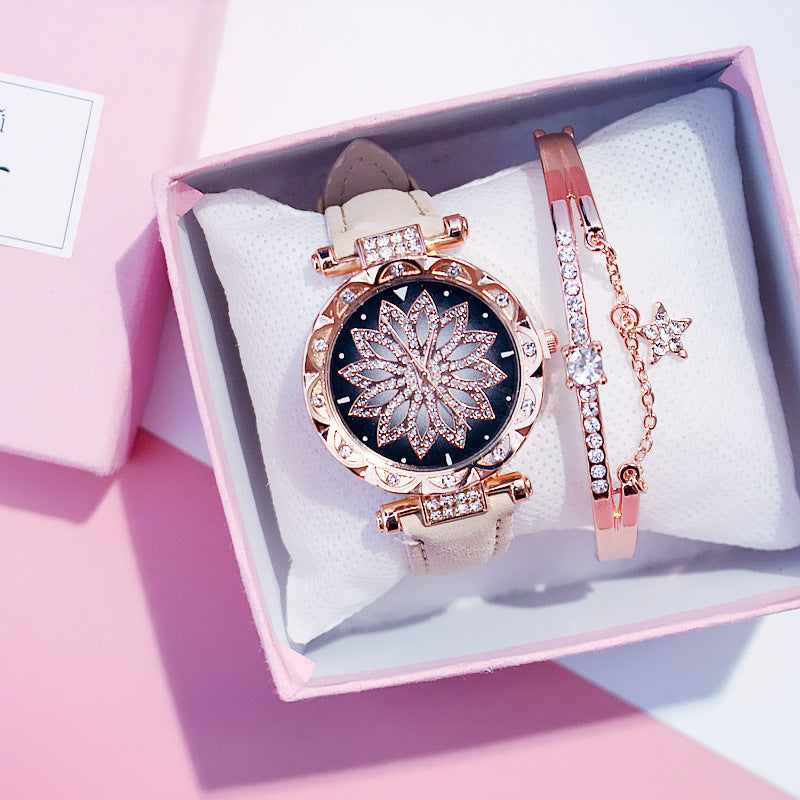 AURÉLIA Luxury Watch & Bracelet Set (Floral Diamond Edition)