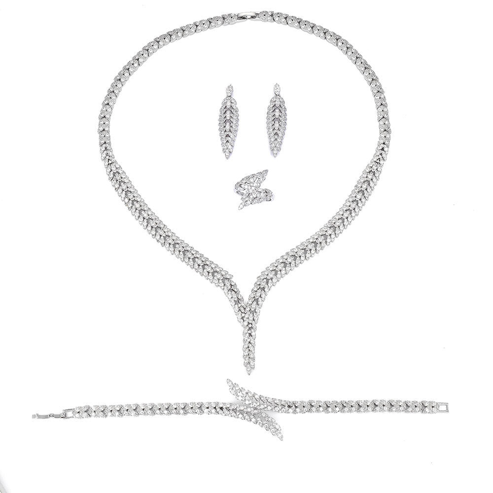 Luxury Diamond-Style Floral Bridal Jewelry Set
