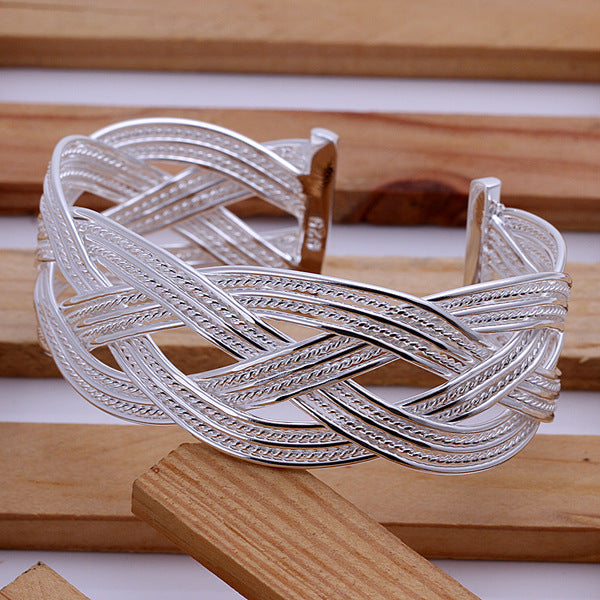 Elegant Interwoven Silver-Plated Cuff Bracelet