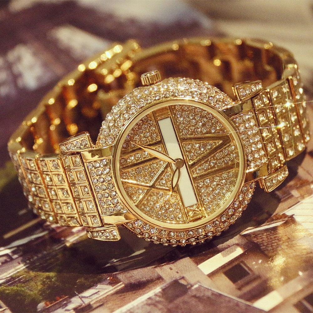 AURELIA LUXE™ Celestia Diamond Crystal Premium Gold Quartz Watch
