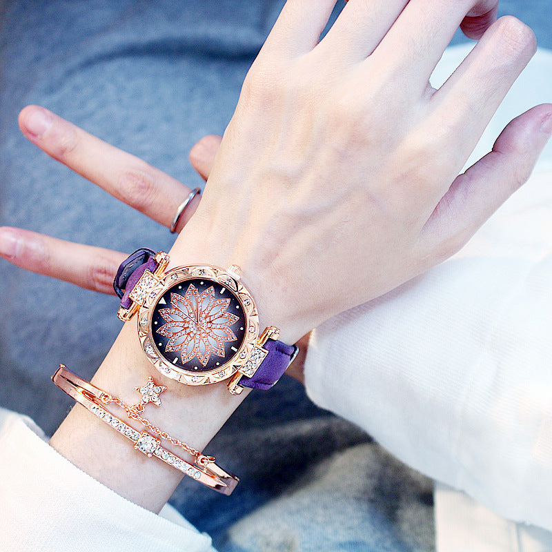 AURÉLIA Luxury Watch & Bracelet Set (Floral Diamond Edition)