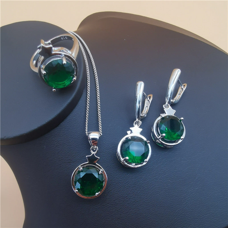 Emerald Crystal Luxury Jewelry Set – 4PCS Platinum Collection